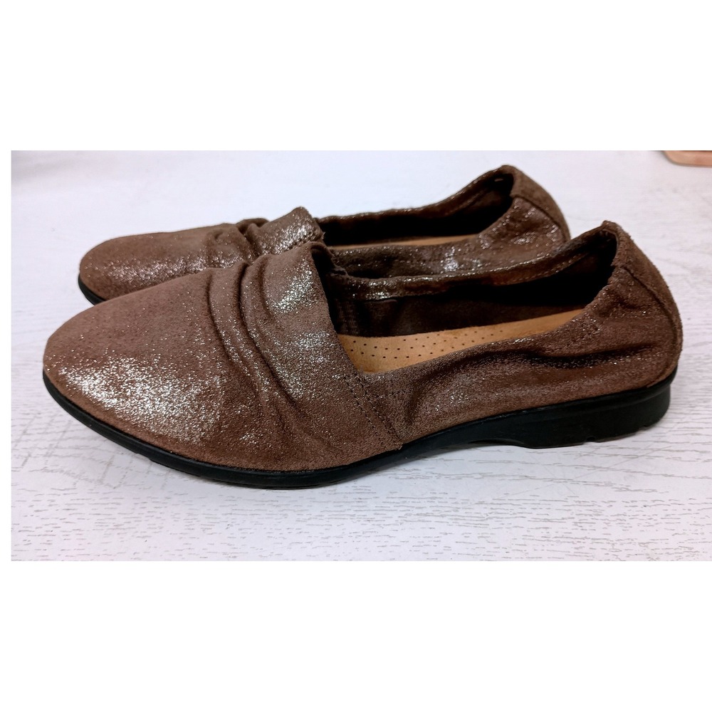 Clarks Jenette Ruby Flats Womens 8.5 Pewter Metallic Slip On Comfort Loafers